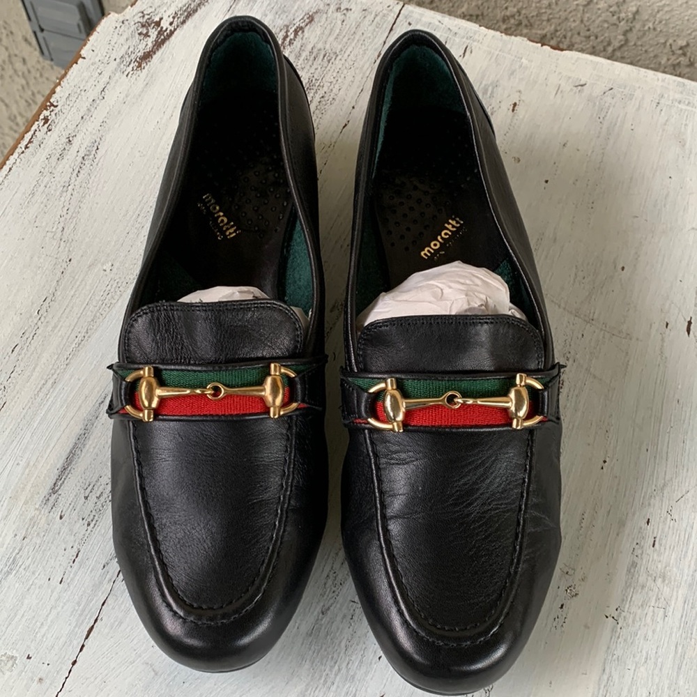 MAUS & HOFFMAN MORATTI YACHT SHOE Black Leather HORSEBIT Ribbon